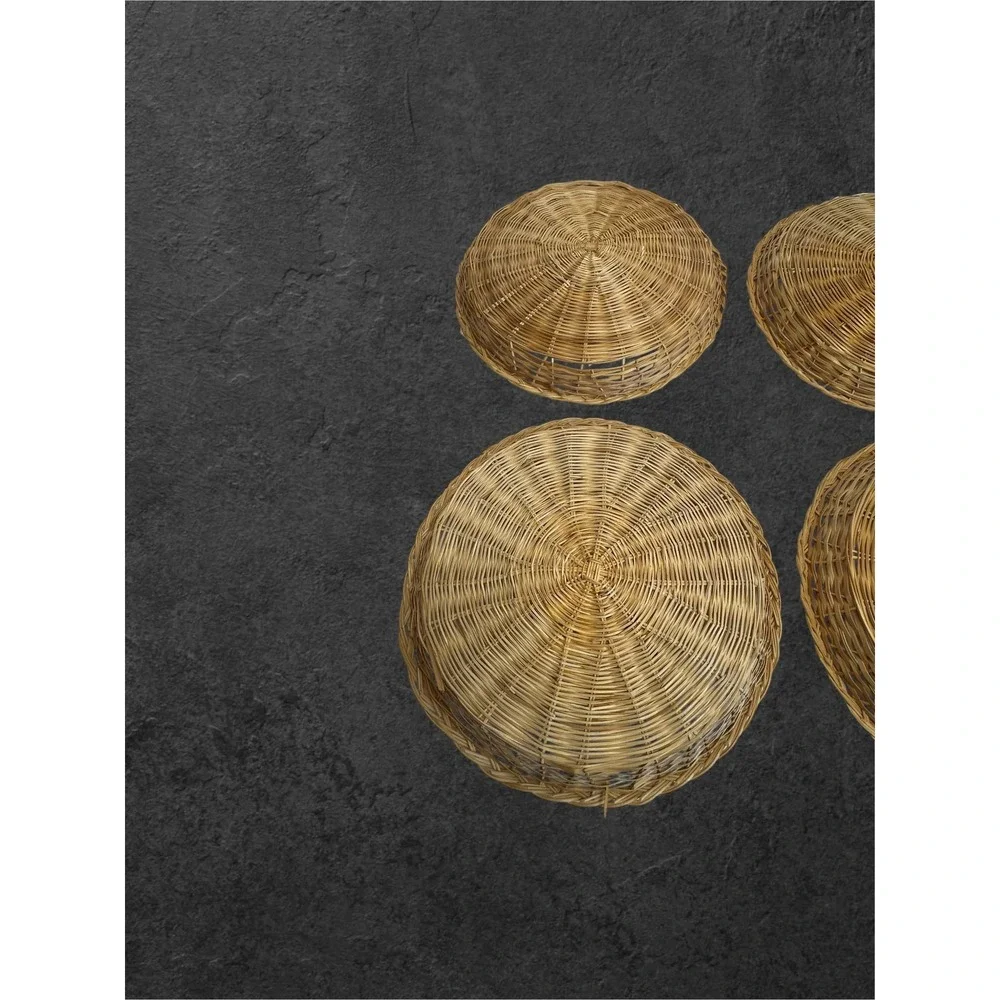 Vintage Wicker Paper Plate Holders Set of 4 Tan Woven Rattan Decor